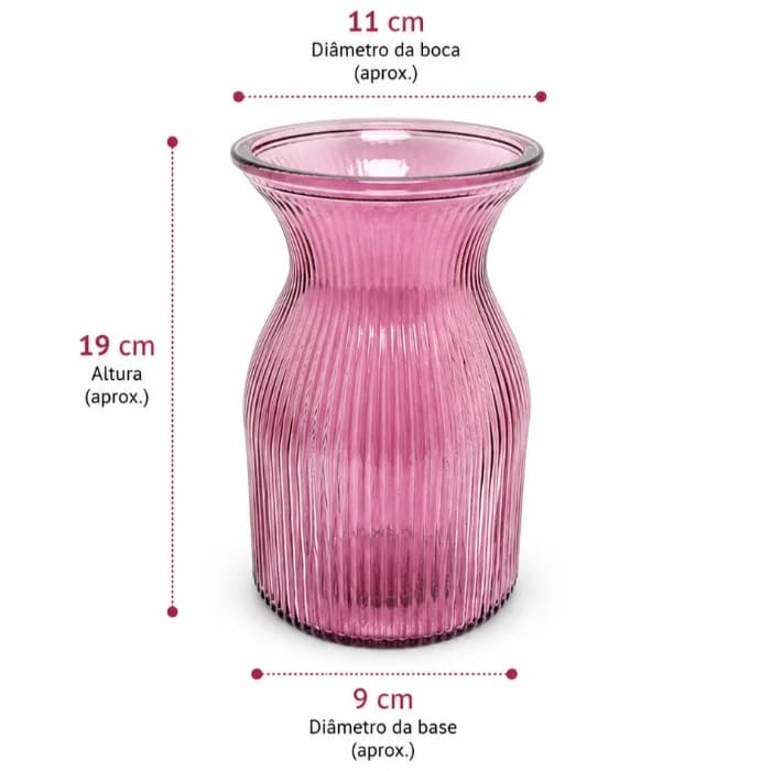 Vaso Decorativo de Vidro Canelado Colorido 19 cm (Dezenove Centímetros)