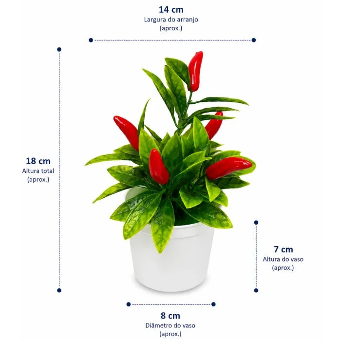 Vaso Decorativo de Plástico 18 cm (Dezoito Centímetros) com Planta Artificial de Pimenta Vermelha Permanente