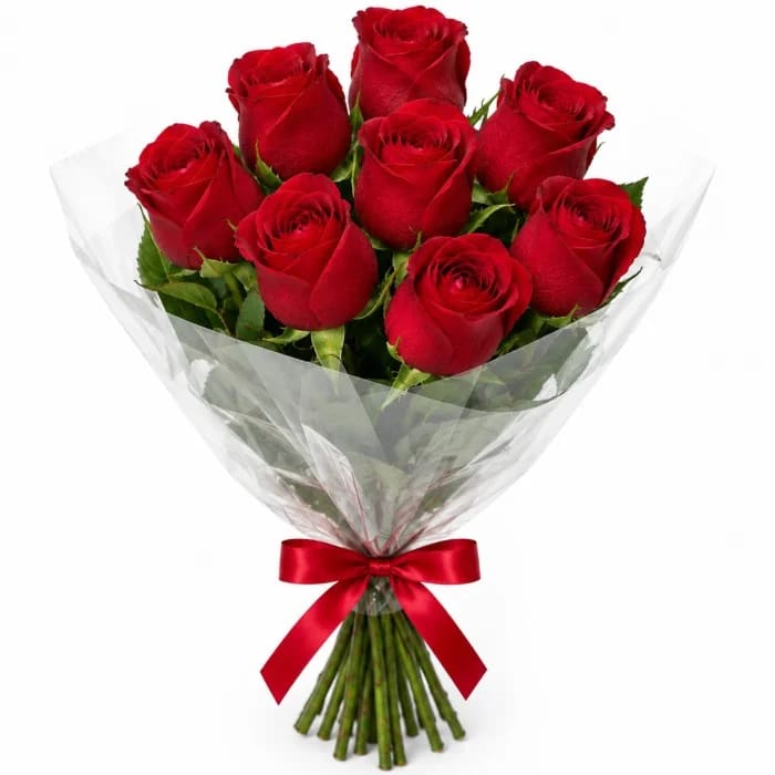 Buquê de 8 Rosas Vermelhas – Beleza Natural