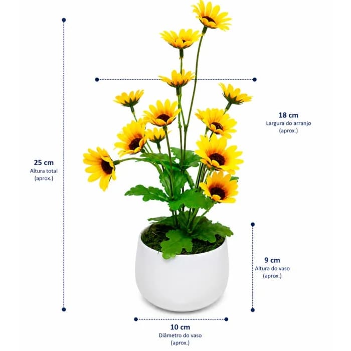 Vaso Decorativo de Plástico com Girassóis Artificiais Permanentes