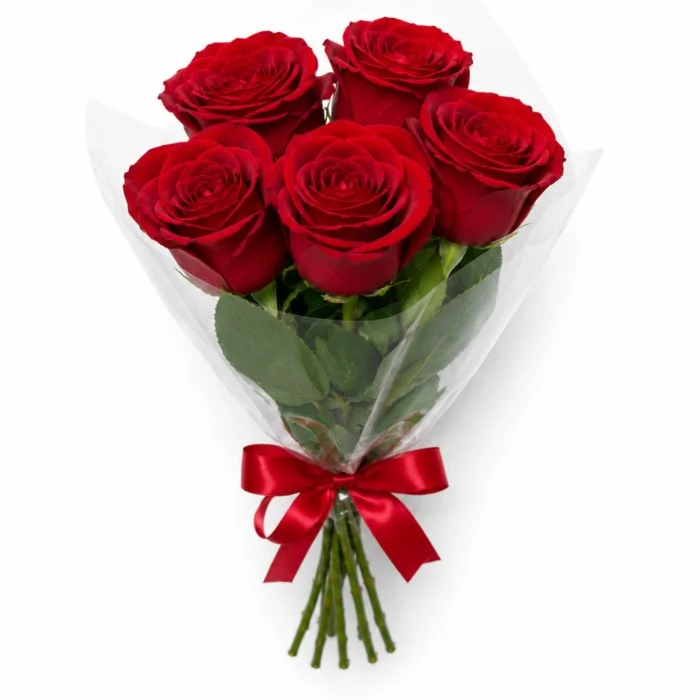 Buquê de Rosa de 5 Rosas Vermelhas