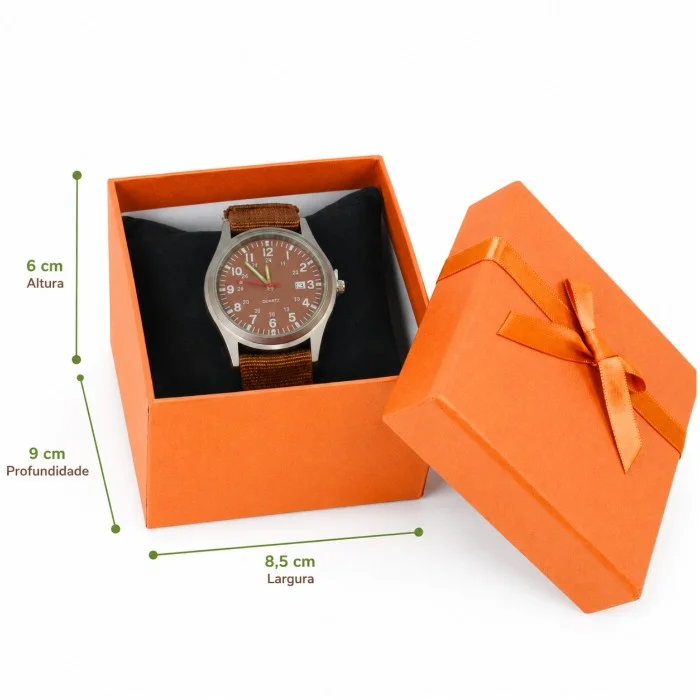Relógio de Pulso Masculino com Pulseira de Nylon Marrom Analógico em Caixa para Presente Cód: 4670981