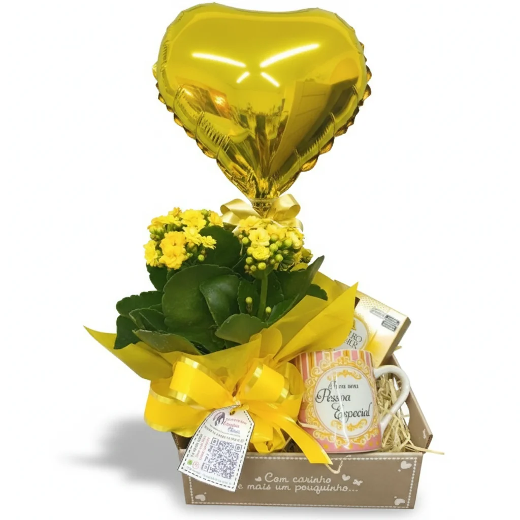 Cestas de Aniversário | Comemorativa - Presente com Kalandiva, Caneca, Balão e Ferrero Rocher 50g (cinquenta gramas)