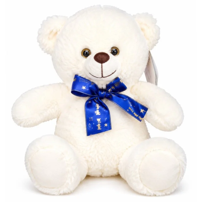 Urso Creme 20 cm (Vinte Centímetros) de Pelúcia com Laço Azul 33-22260-20