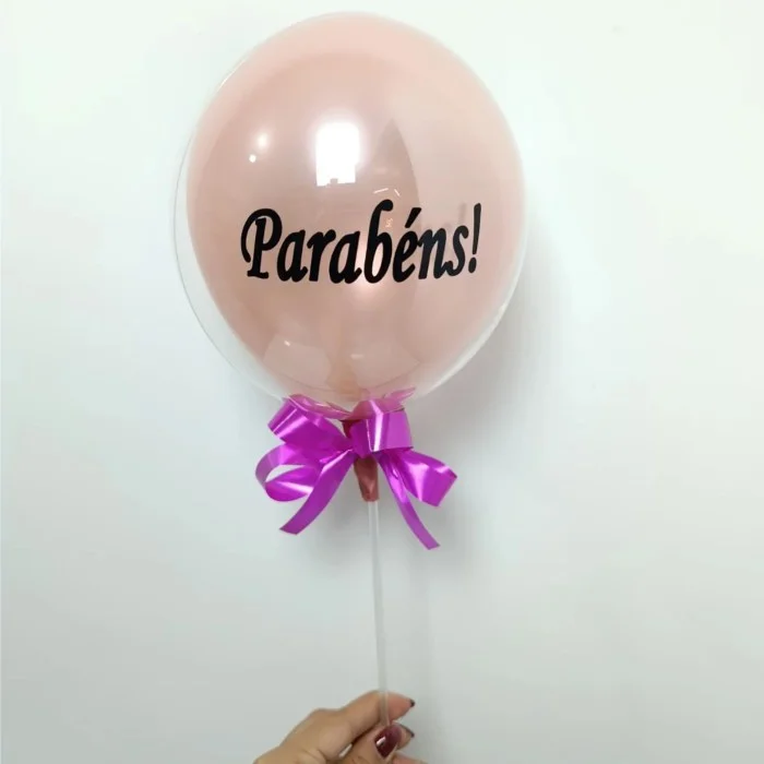 Balão Bubble Duplo Rose de 10 Polegadas – Parabéns