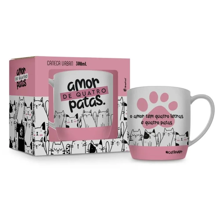 Caneca Porcelana Urban Amor de Quatro Patas Cat Lover 300 ml (trezentos mililitros)