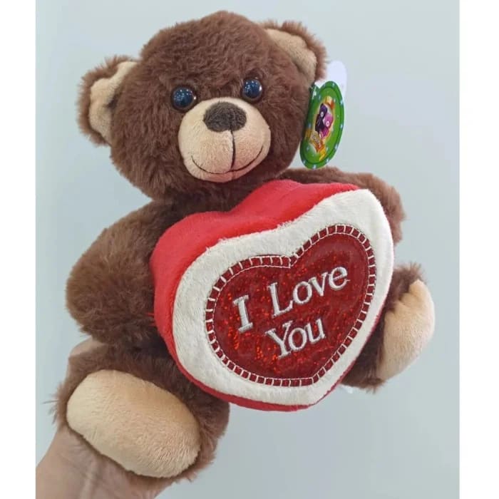 Urso Caco Marrom Presente Coração "I LOVE YOU" 21 cm de Pelúcia 88H-24103-20