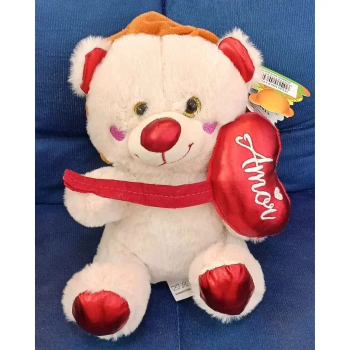 Urso Branco com um Balão Coração "Amor" 20 cm de Pelúcia