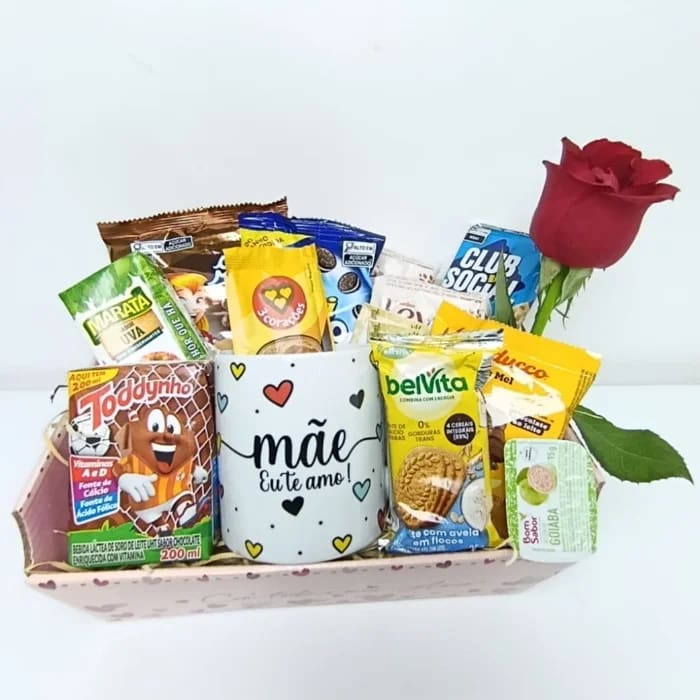 Dia das Mães - Cestas de Café da Manhã | Tarde - Mini Café da Manhã para Mãe com Rosa Natural