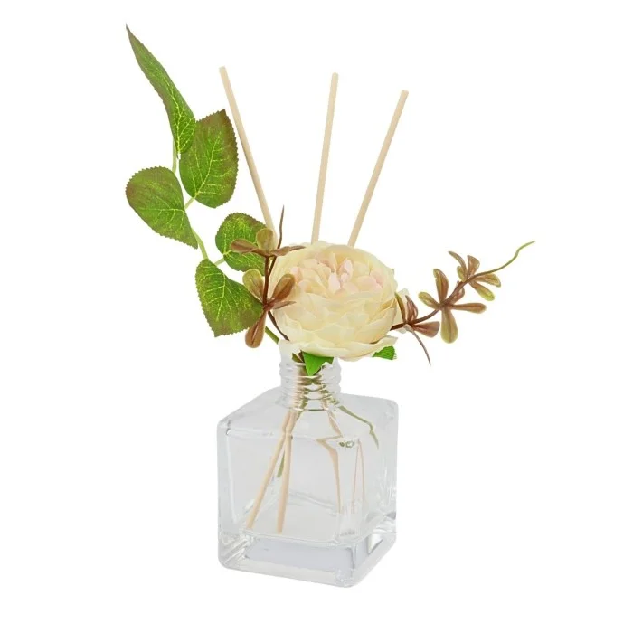 Flor Artificial Champanhe com Frasco de Vidro Difusor 150 ml (cento e cinquenta mililitros) com Varetas Coloridas