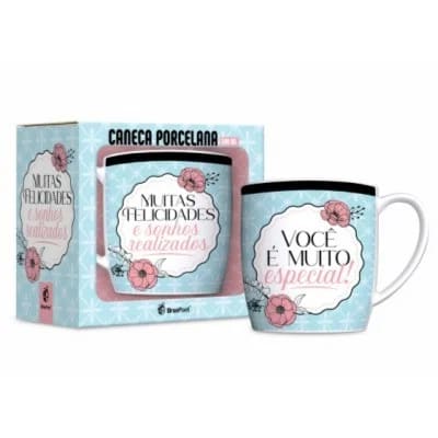 Caneca Porcelana Urban Muitas Felicidades 300 ml (trezentos mililitros)