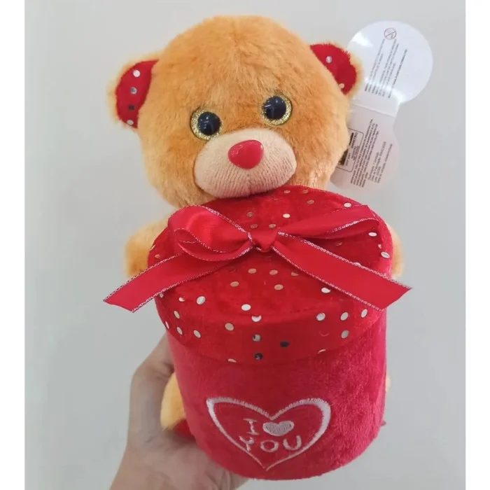 Urso Caco Caramelo Presente Redondo Brilho "I LOVE YOU" 21 cm de Pelúcia 88H-24104-20