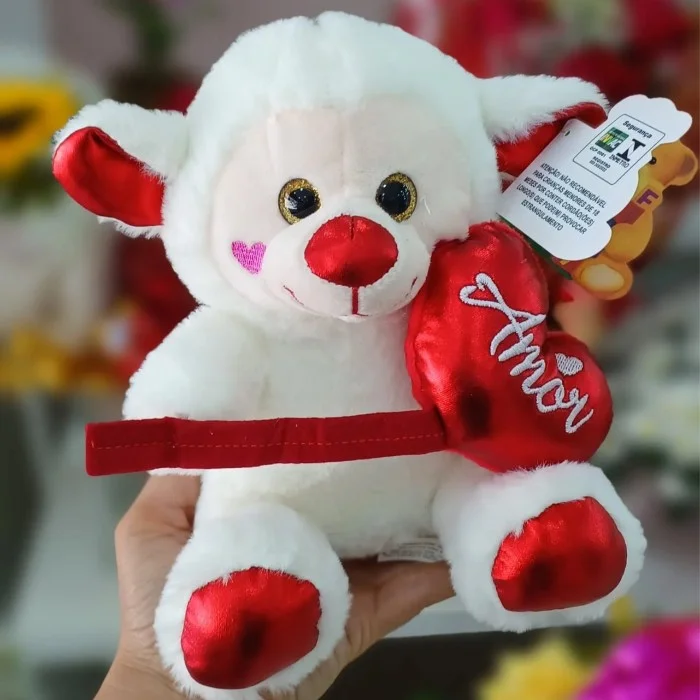 Compartilhar Adicionar aos desejos Ovelha Branca com um Balão Coração "Amor" 20 cm de Pelúcia
