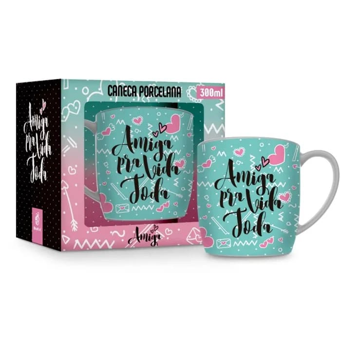 Caneca Porcelana Urban Amiga Pra Vida Toda 300 ml (Trezentos Mililitros)