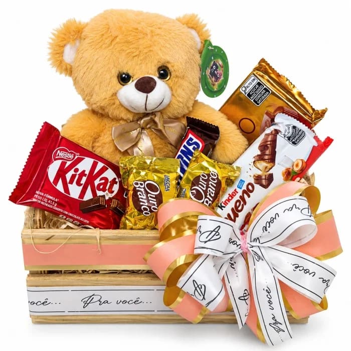 Cesta de Chocolates com Urso de Pelúcia