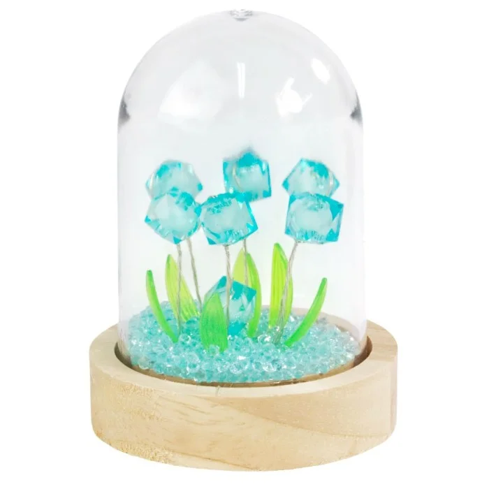 Flor Artificial Turquesa na Cúpula com Tulipas e LED 10 cm (dez centímetros)