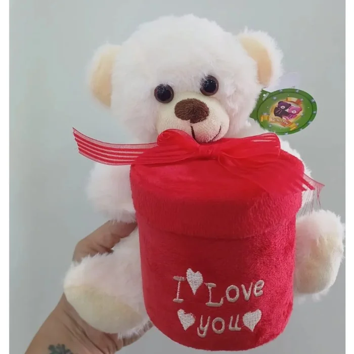 Urso Caco Rosa Claro Presente Redondo "I LOVE YOU" 19 cm de Pelúcia 88H-24102-20