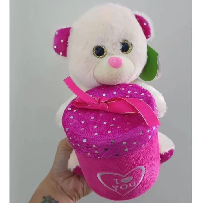 Urso Caco Rosa Claro Presente Redondo Brilho "I LOVE YOU" 21 cm de Pelúcia 88H-24104-20
