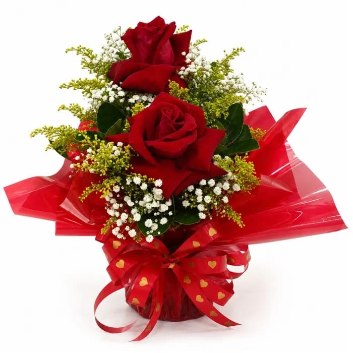 Arranjo de 2 Rosas Vermelhas Naturais - Decorado