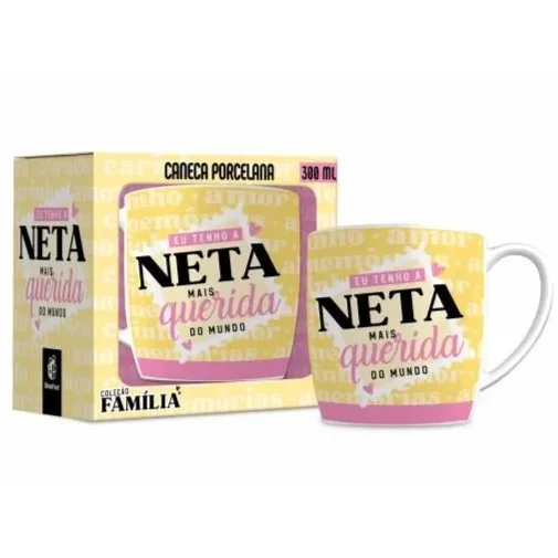Caneca Porcelana Urban Família Neta Mais Querida do Mundo 300 ml (trezentos mililitros)