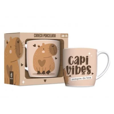 Caneca Porcelana Urban Capivibes 300 ml (trezentos mililitros) Bege