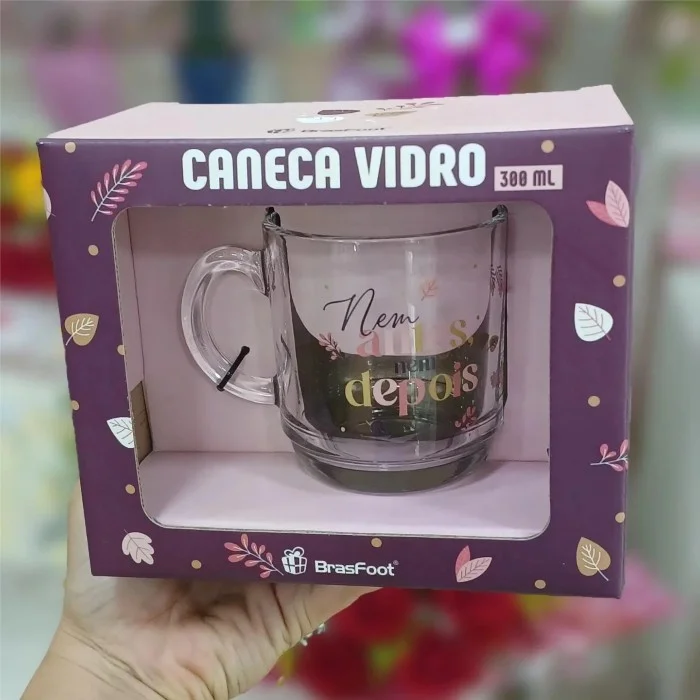 Caneca "Nem Antes Nem Depois" Vidro 300 ml
