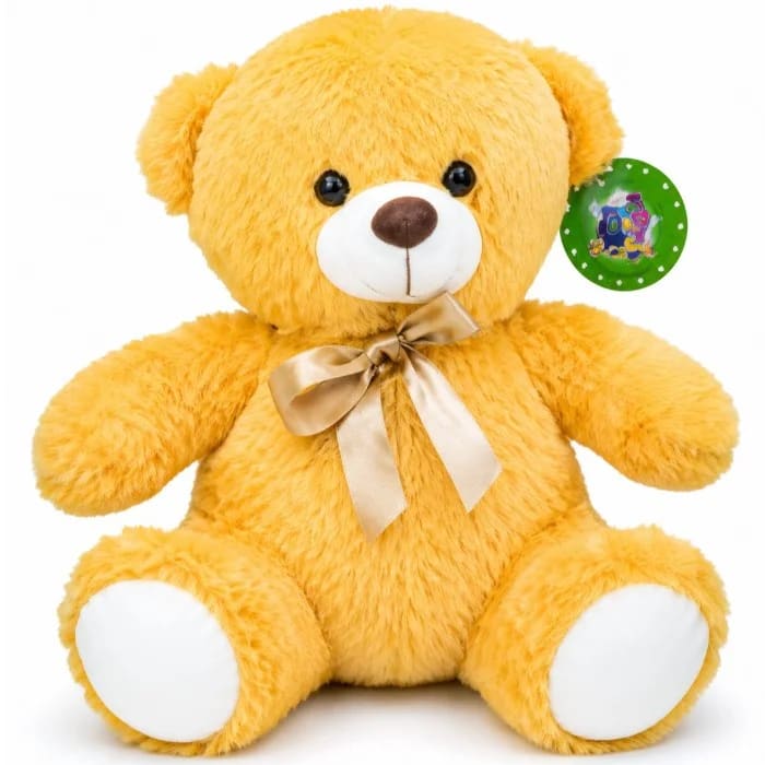 Urso Amarelo 20 cm (Vinte Centímetros) de Pelúcia com Laço Dourado 33-22260-20