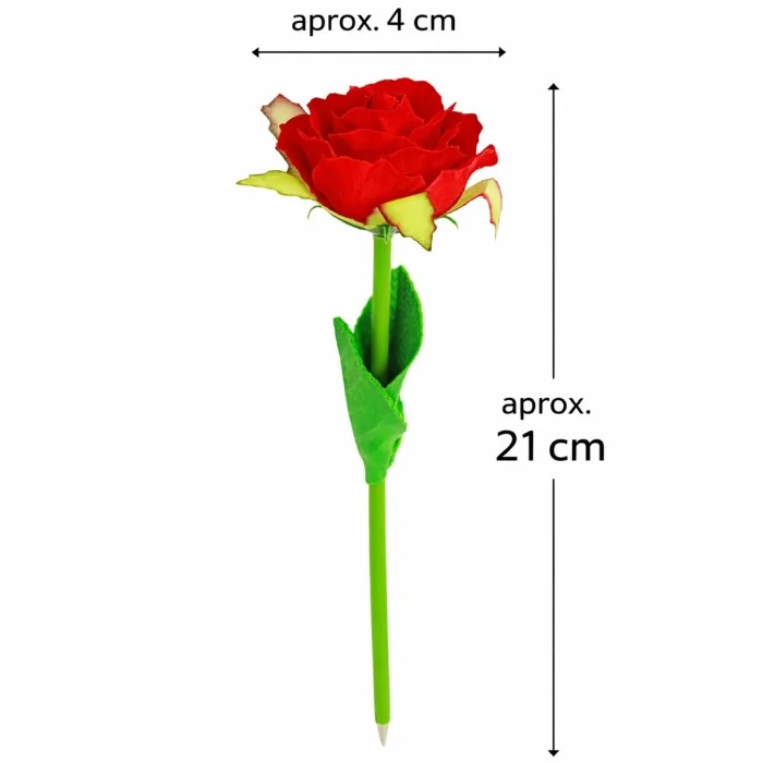 Caneta Esferográfica 22cm com Rosa Decorativa e Laço Colorido