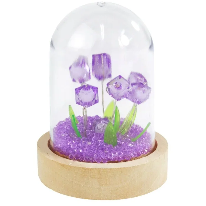 Flor Artificial Roxa na Cúpula com Tulipas e LED 10 cm (dez centímetros)
