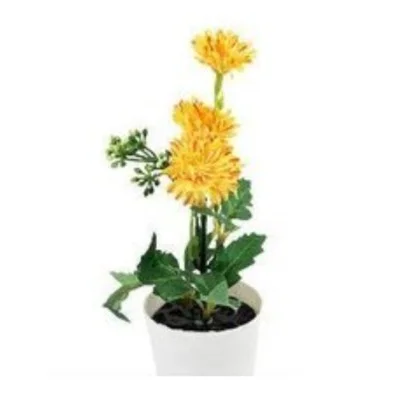 Vaso Decorativo 19 cm (dezenove centímetros) com Flor Artificial Amarela Permanente