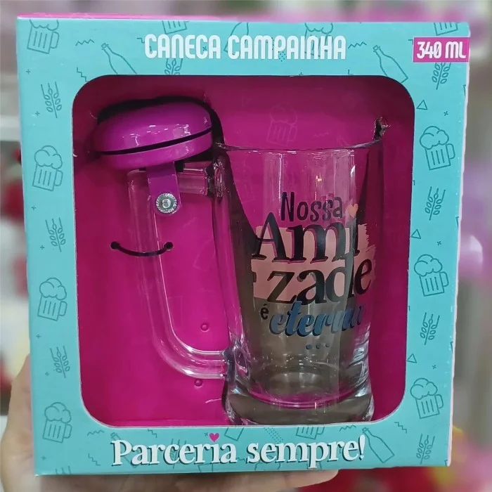 Caneca Campainha "Nossa amizade é eterna" Vidro 340 ml