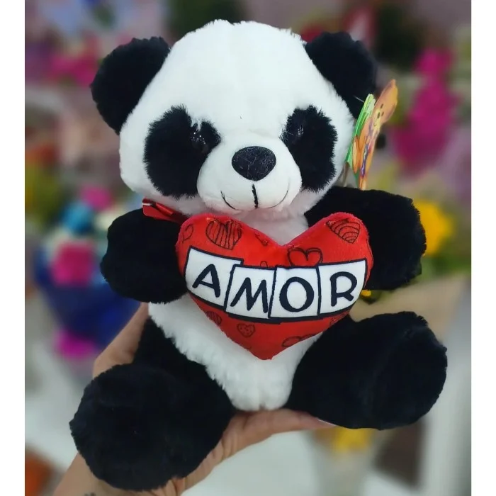 Urso Panda com Laço e Coração "Amor" 20 cm de Pelúcia FE7407 Fizzy