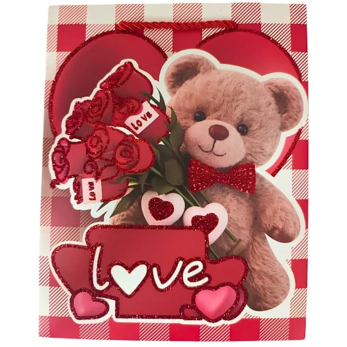Sacola para Presente Ursinho Romântico com Flores