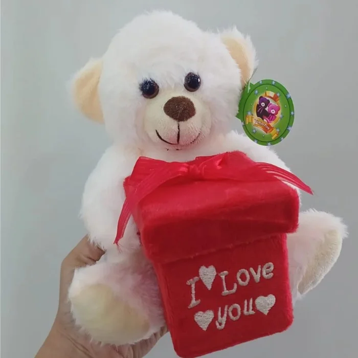 Urso Caco Rosa Claro Presente Quadrado "I LOVE YOU" 19 cm de Pelúcia 88H-24101-20