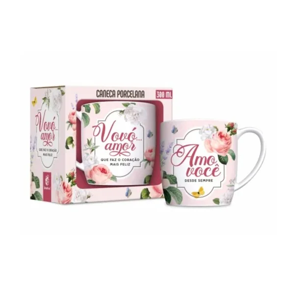 Caneca de Porcelana 300ml "Vovó... Amor que faz o coração mais feliz"
