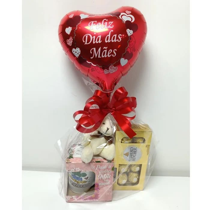 Dia das Mães - Kit Amor de Mãe com Balão de Coração e Caneca "Mãe Minha Musa Inspiradora"