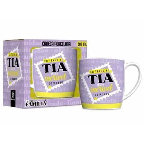 Caneca Porcelana Urban Família Tia Mais Incrível do Mundo 300 ml (trezentos mililitros)