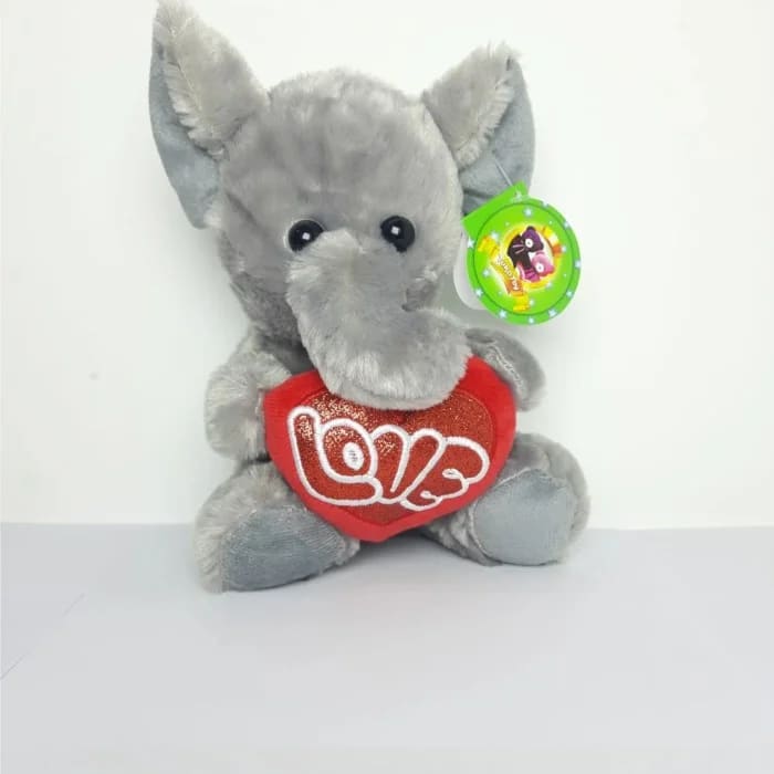 Elefante Símbolo do Amor Cinza com coração LOVE 19 cm de Pelucia H-100-72