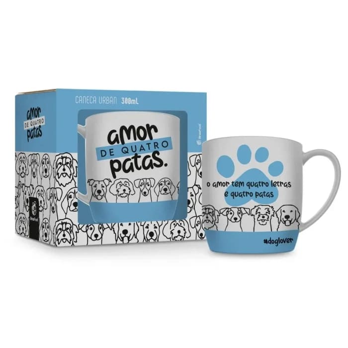 Caneca Porcelana Urban Amor de Quatro Patas Dog Lover 300 ml (trezentos mililitros)