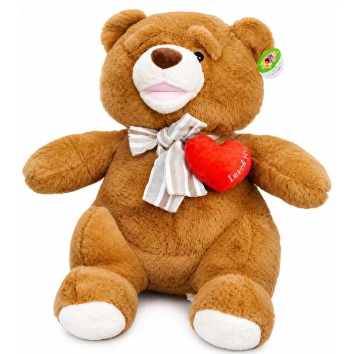 Urso com Laço e Coração 50 cm (Cinquenta Centímetros) de Pelúcia 88H-24078-50