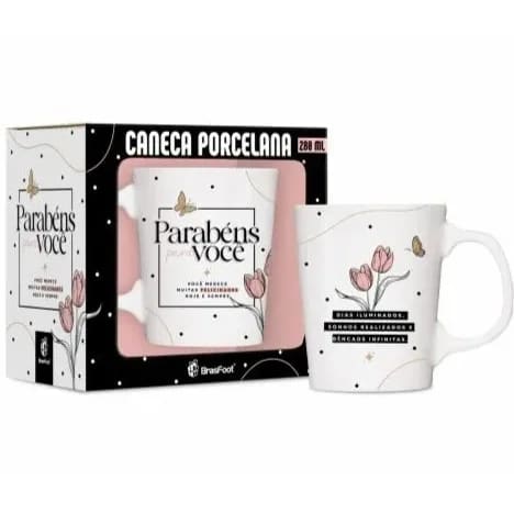 Caneca Porcelana Premium Parabéns Para Você 260 ml (duzentos e sessenta mililitros)
