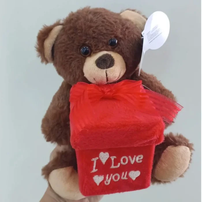 Urso Caco Marrom Presente Quadrado "I LOVE YOU" 19 cm de Pelúcia 88H-24101-20