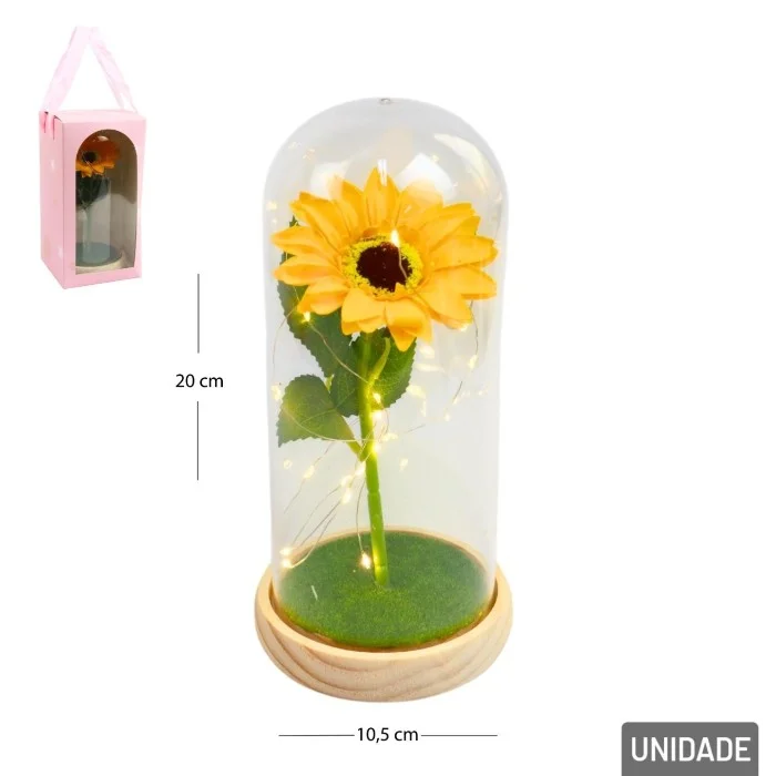 Cúpula Encantada com Girassol Artificial 20 cm com LED