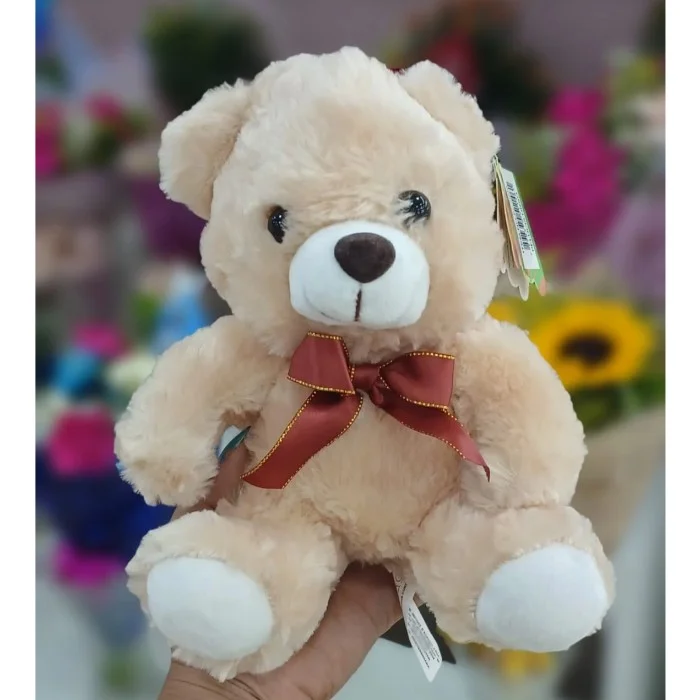 Urso Marrom Claro com Laço 20 cm de Pelúcia FC2609 Fizzy