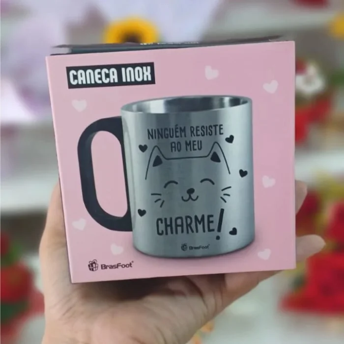 Caneca Gato Metal Inox 300 ml