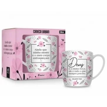 Caneca Porcelana Urban Deus é Minha Força 300 ml (trezentos mililitros)