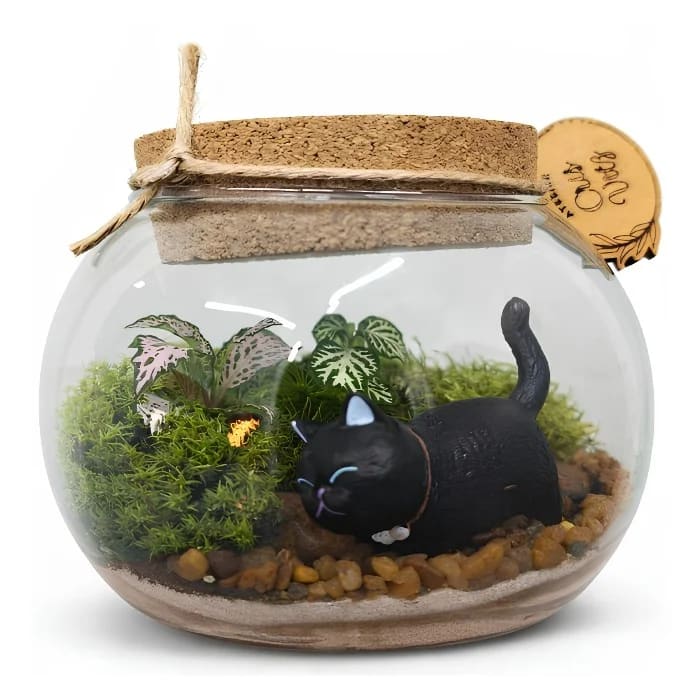 Terrário Gato Preto em Vidro Decorativo 10cm (dez centímetros)