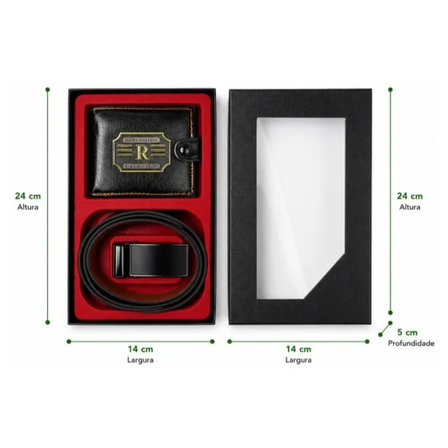 Kit Executivo Masculino para Presente com Carteira e Cinto em Caixa Premium 24 cm (vinte e quatro centímetros)