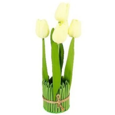 Arranjo Decorativo 28 cm (vinte e oito centímetros) com Tulipas Creme Artificiais Permanentes