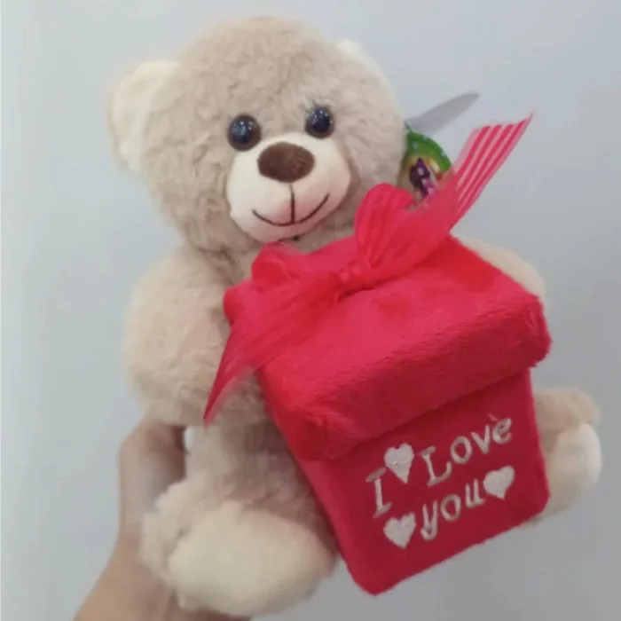 Urso Caco Bege Presente Quadrado "I LOVE YOU" 19 cm de Pelúcia 88H-24101-20